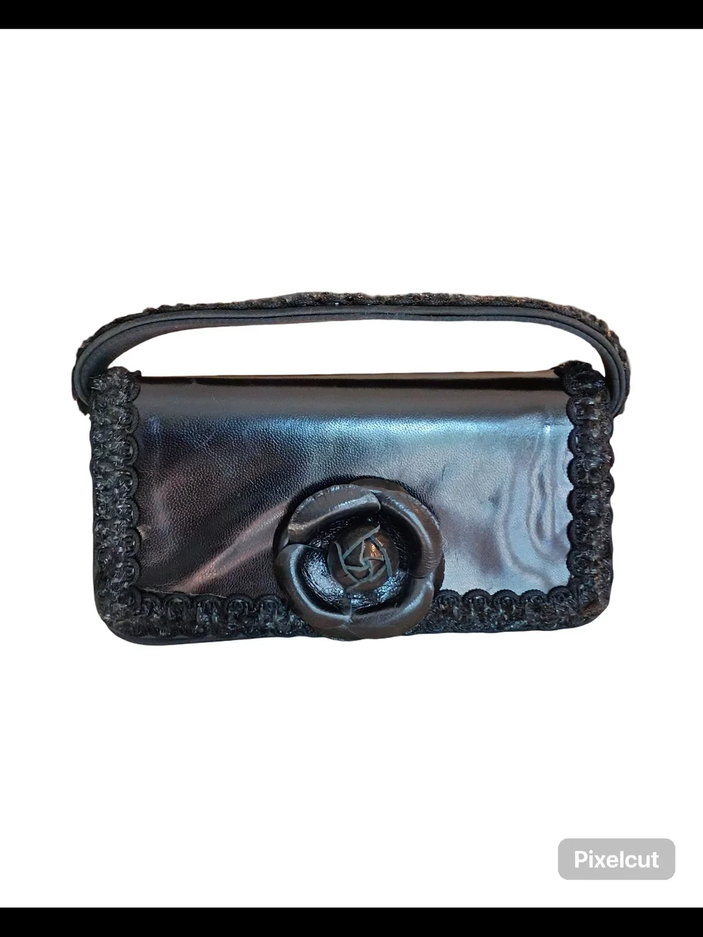 vintage Lorren Bell small black rose floral Evening Bag purse